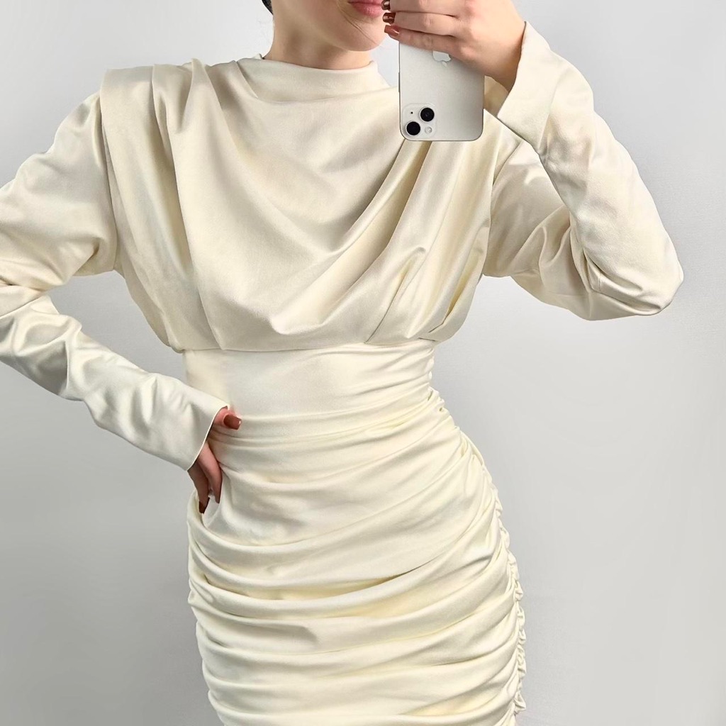 House Of Cb Cream Ruched Mini Dress